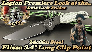 Legion Premiere Look at the Flissa 3.4” Long Clip Point Axis Lock Folder in 14c28n Steel