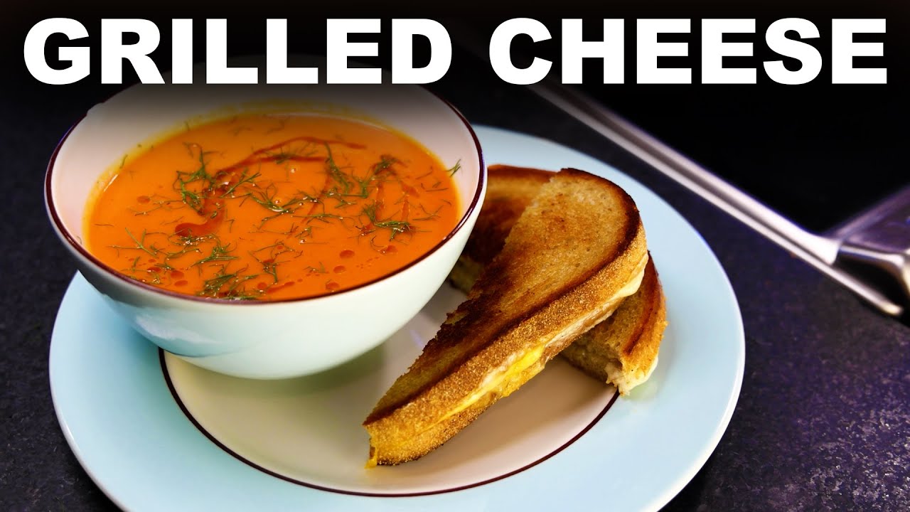Classic grilled cheese sandwich and tomato soup