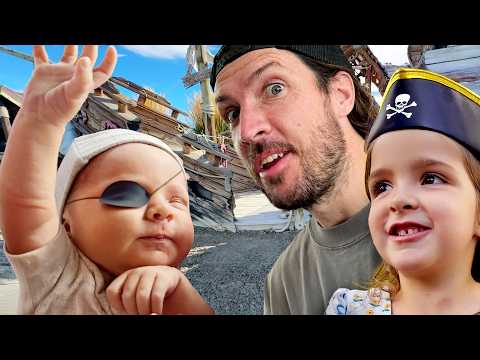 Enzo visits PiRATE iSLAND!!  Baby Bros first time playing outside! Adley Niko & Navey Race Horses