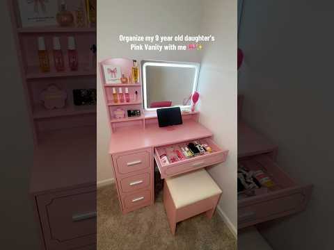 Organizing my 9 year old daughter&rsquo;s pink vanity 🎀✨ #daughter #asmr #fyp