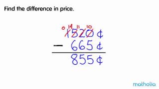 Subtraction of Dollars and Cents With Regrouping