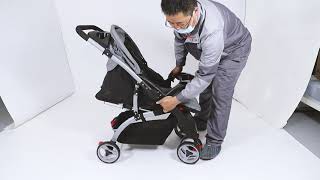 Installation Video-Foldable Baby Stroller Pushchair Pram Car Adjustable Backrest Footrest w Tray