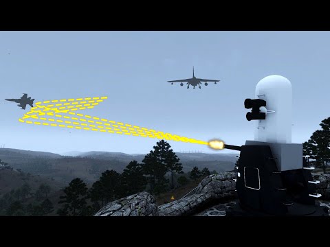 C-RAM Air Defense System Shooting Down Incoming Fighter jets - Phalanx CIWS - Simulation - ArmA 3