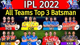 IPL 2022 - All Teams Best Batsman | All Teams Top 3 Batters IPL 2022 | IPL 2022 All Teams Batsman |