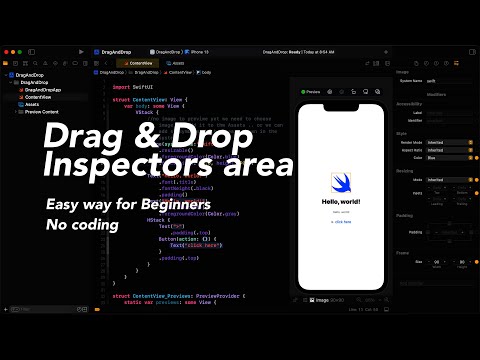 Drag And Drop from SwiftUI Library and using the Inspectors Area instead of coding | Beginners