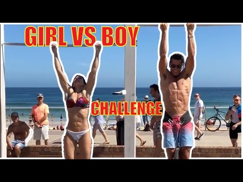 Girl VS Boy! Weighted Pull-up & Chin-up Calisthenics challenge Bondi Beach outdoor gym.