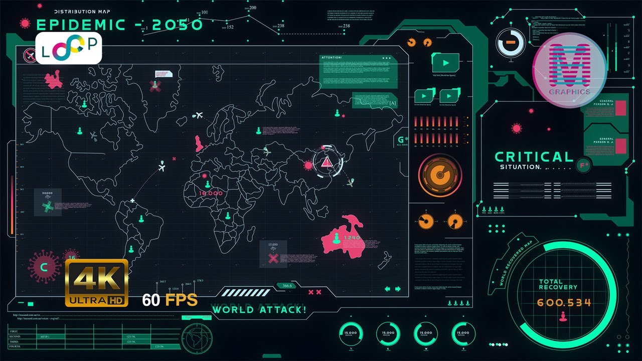 Sci-Fi High-Tech Epidemic Map - 2050 HUD Screen Animation