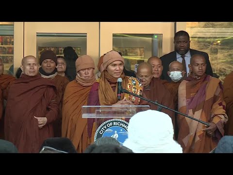 Buddhist monks on 2,300-mile Walk for Peace speak at Richmond City Hall