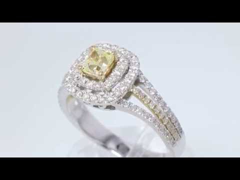 1CT Fancy Yellow Cushion Diamond Halo Engagement Ring $2150