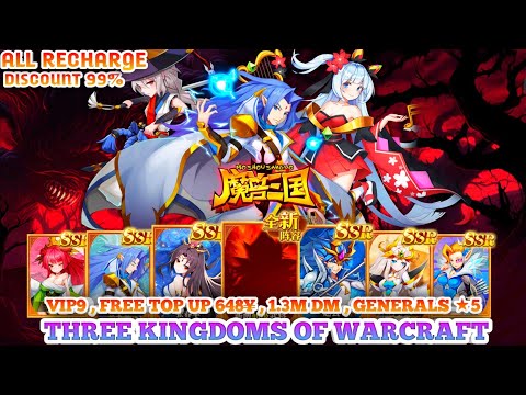 3Kingdoms Of Warcraft RPG - VIP9 , Free Top Up 648¥ , 1.3M DM , Generals ★5 , Materials , And More