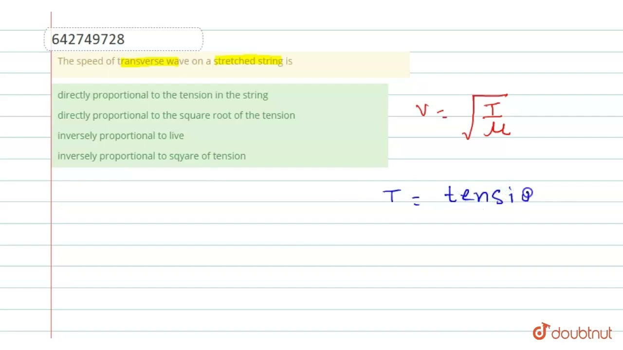 The speed of transverse wave on a stretched string is  | 11 | WAVES | PHYSICS | NCERT FINGERTPS ...