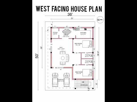 36 x 50 feet WEST FACING HOUSE PLAN