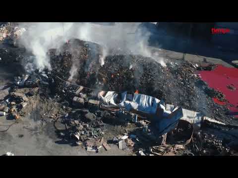 El incendio del Parque Industrial de Chimbas desde el aire
