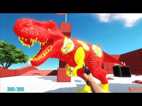 FPS DEATH RUN VS FLASH T-REX with ALL WEAPONS | FPS PERSPECTIVE - Animal Revolt Battle Simulator