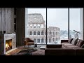 Cozy Fireplace Ambience With Colosseum View Snowy Rome Night Fireplace Sounds Relaxing Vibes