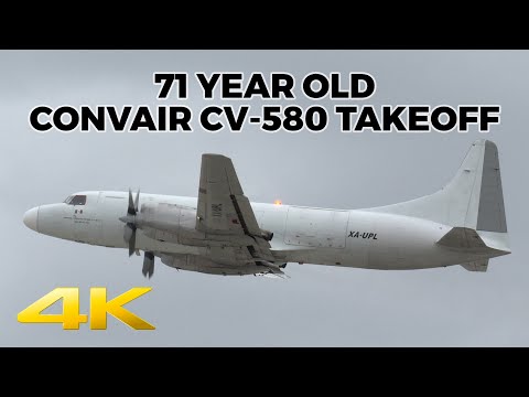 71 Year Old Convair CV-580 Taxi and Takeoff from Louisville, KY (SDF) 4K