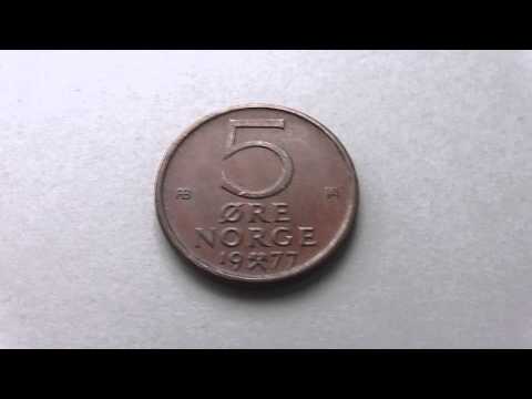 Old 5 Øre Norge coin of Norway from 1977 in HD