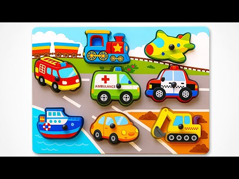 Learn Vehicles, Police Car, Fire Truck, Train with Activity Puzzle | Preschool Toddler Learning