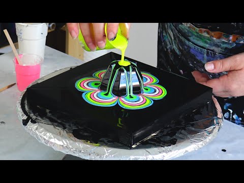 Glowing Acrylic Pour: Reverse Flower Dip with Fluorescent Colors