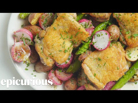 Crispy Chicken Thighs With Spring Vegetables | Epicurious