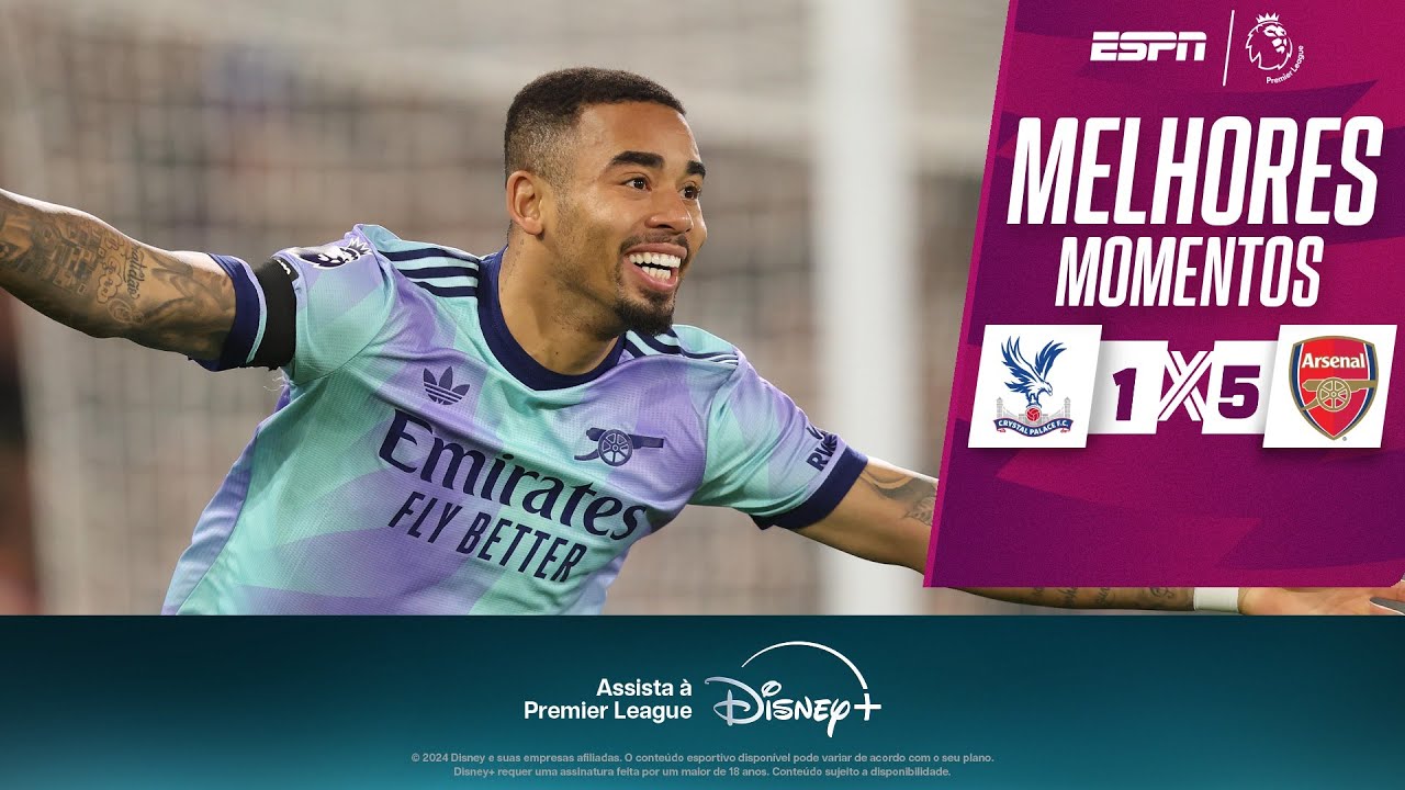 GABRIEL JESUS FAZ DOIS, Martinelli UM, e Arsenal GOLEIA Crystal Palace por 5 a 1 | Melhores momentos