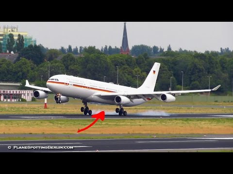 A340 MISSING MIDDLE GEAR! German Air Force A340-300 [16+02] Landing at Berlin TXL [Full HD]