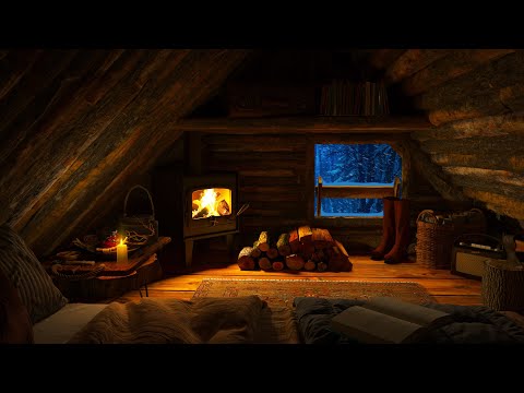 Fireplace 4k and Blizzard Sounds - Cozy Winter Shelter with Fireplace