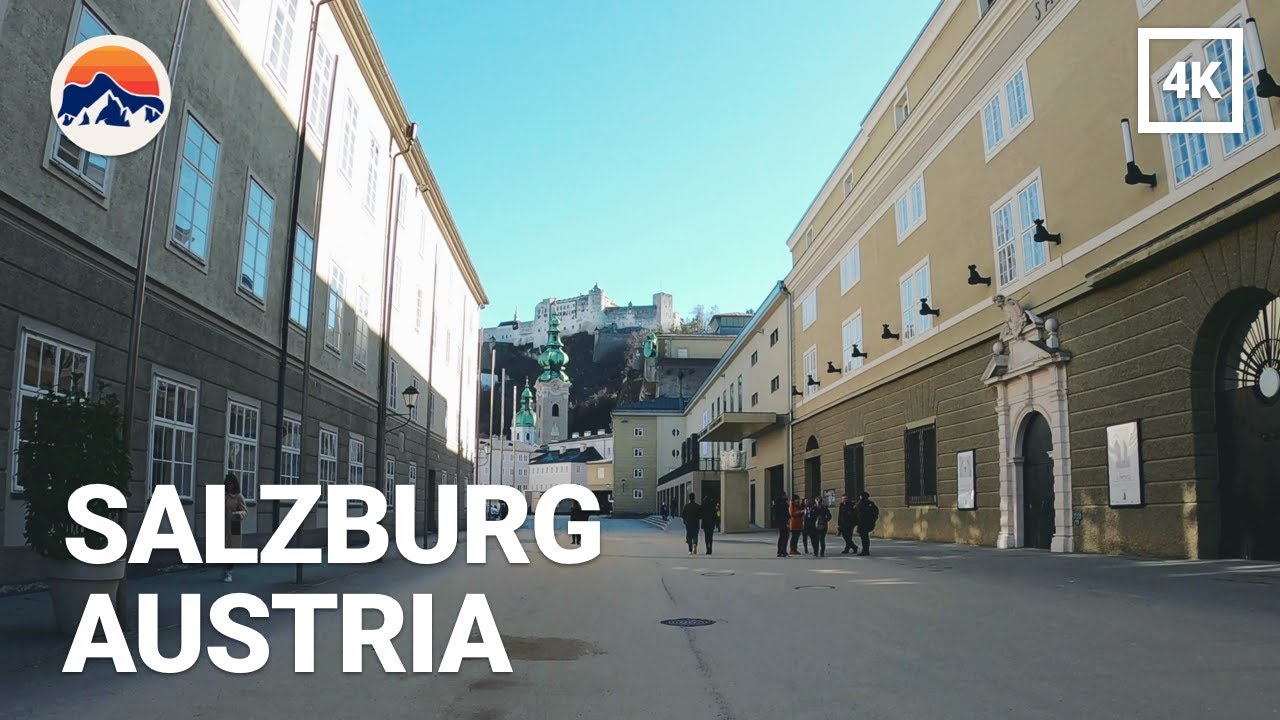 Immersive street-level walking tour through Salzburg Old Town, Austria, showcasing authentic urban landscapes, local architecture, and the vibrant atmosphere of the city's neighborhoods