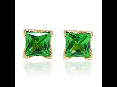 Cercei Stud Aur Galben 14k Tsavorite Naturale Princess Cut - Eleganta Vibranta