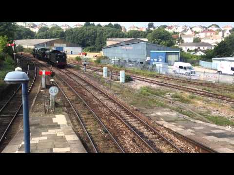 34046 Braunton and 5039 Nunney Castle light engine through Truro 6/08/14 heading to st. Blazey for t