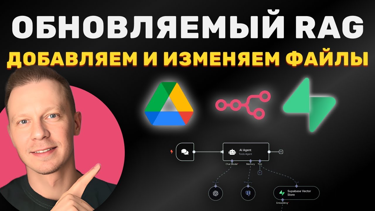 Как Создать Обновляемый RAG с ИИ Пошагово Без Кода (n8n, RAG, Supabase, Google Drive)