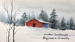Winter Cabin in the Snow | Calm & Relaxing Watercolor