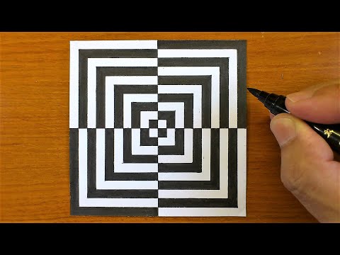 How To Draw Geometric Optical Illusion Art - 3D Trick Art on paper tutorial