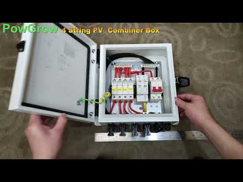 PowGrow 4 String PV Combiner Box, Metal Box, Pre-wired cables for Solar Panel System