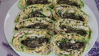 🥩🍄Рулет из Лаваша с Грибами, Куриным Мясом и Сыром🧀