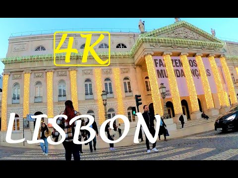 Passeio noturno 4K em Lisboa: Praça Luis de Camões - Chiado - Restauradores