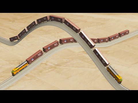 Impossible Weird Overlapping Rail Tracks Vs Trains - BeamNG.Drive