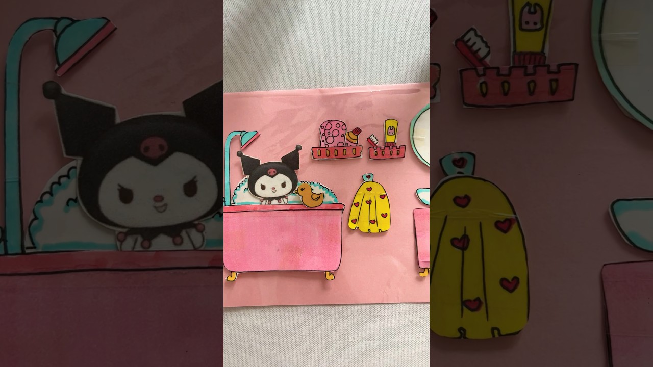 Paper doll house | bath time for Kuromi #kuromi #paperdollhouse #paperdiy