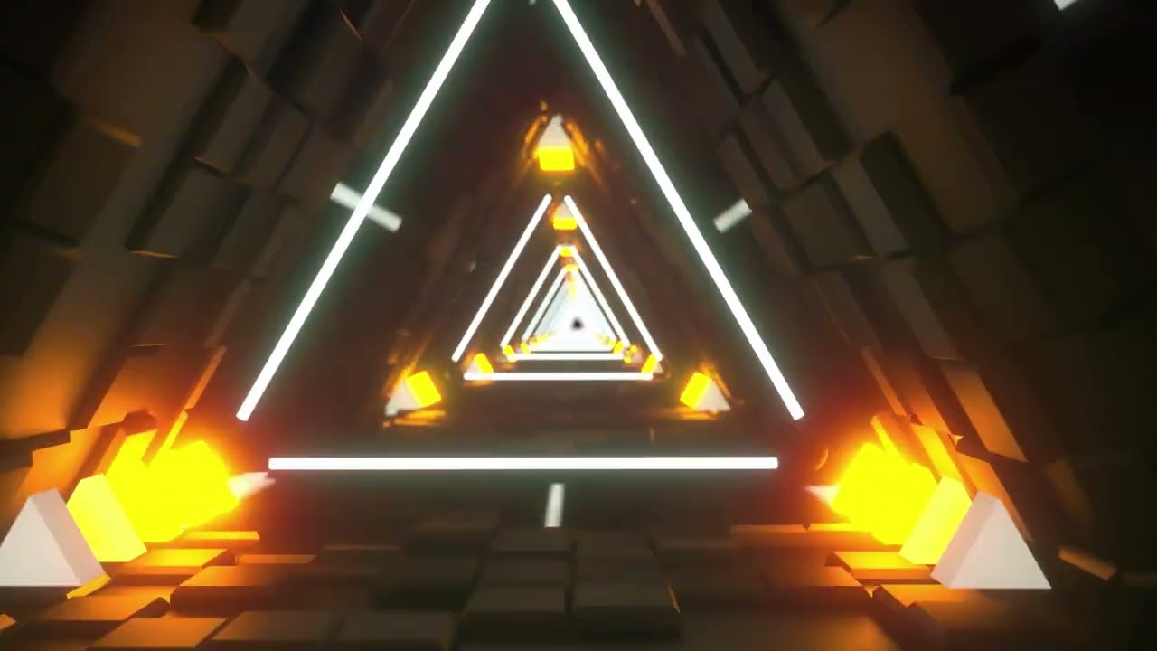 3.5-Hour 4K Sci-Fi Triangle Tunnel VJ Loop | Futuristic Gold and White Visuals for DJ Backdrops