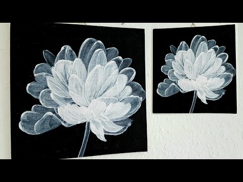 Blume Malen Acryl Weiß Schwarz leicht Anfänger - Flower Acrylic Painting White Black for Beginners