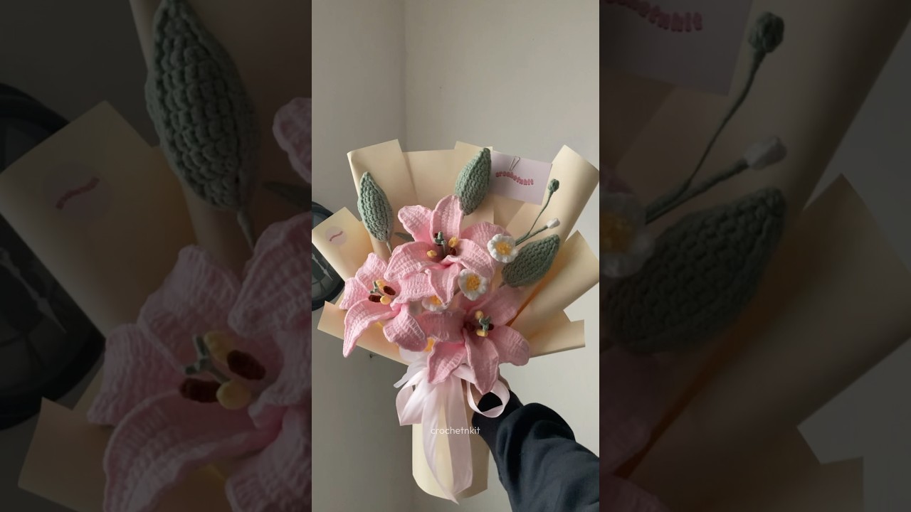 behind the work of lily with flower bud bouquet 💐 #crochet #crochetflower #crochetbouquet
