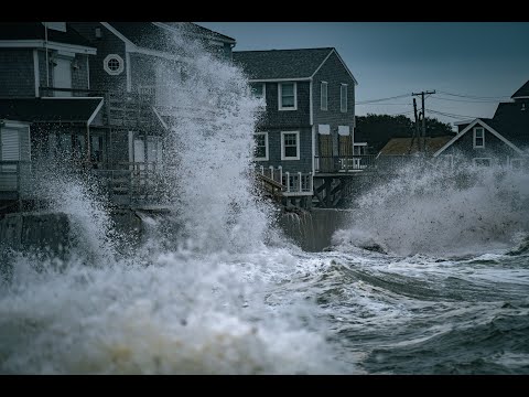 High Surf, Crashing Waves at High Tide in Scituate, MA. Chasing Hurricane Lee