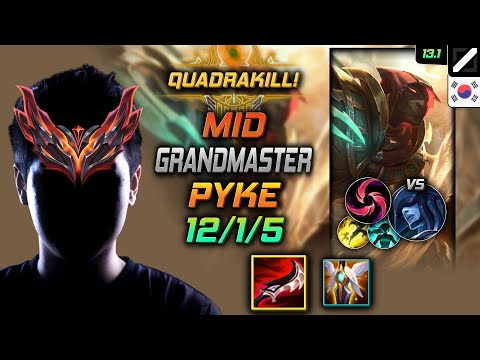 GrandMaster Mid Pyke Build Duskblade of Draktharr Hail of Blades - LOL KR 13.1