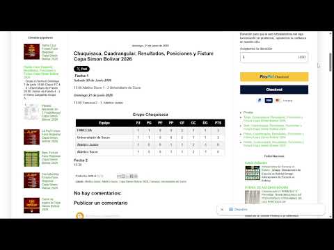Chuquisaca, Cuadrangular, Fecha 1, Copa Simon Bolivar  2026, Resultados, Posiciones y Fixture
