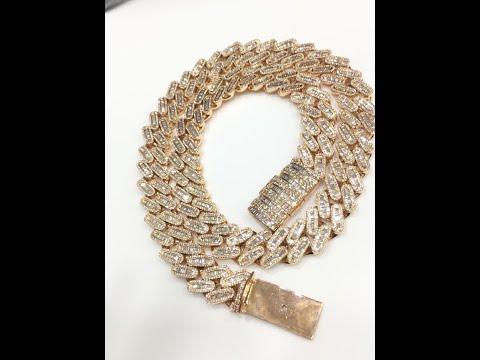 Hip Hop Style Round and Baguette Diamond Studded Cuban Link Chain