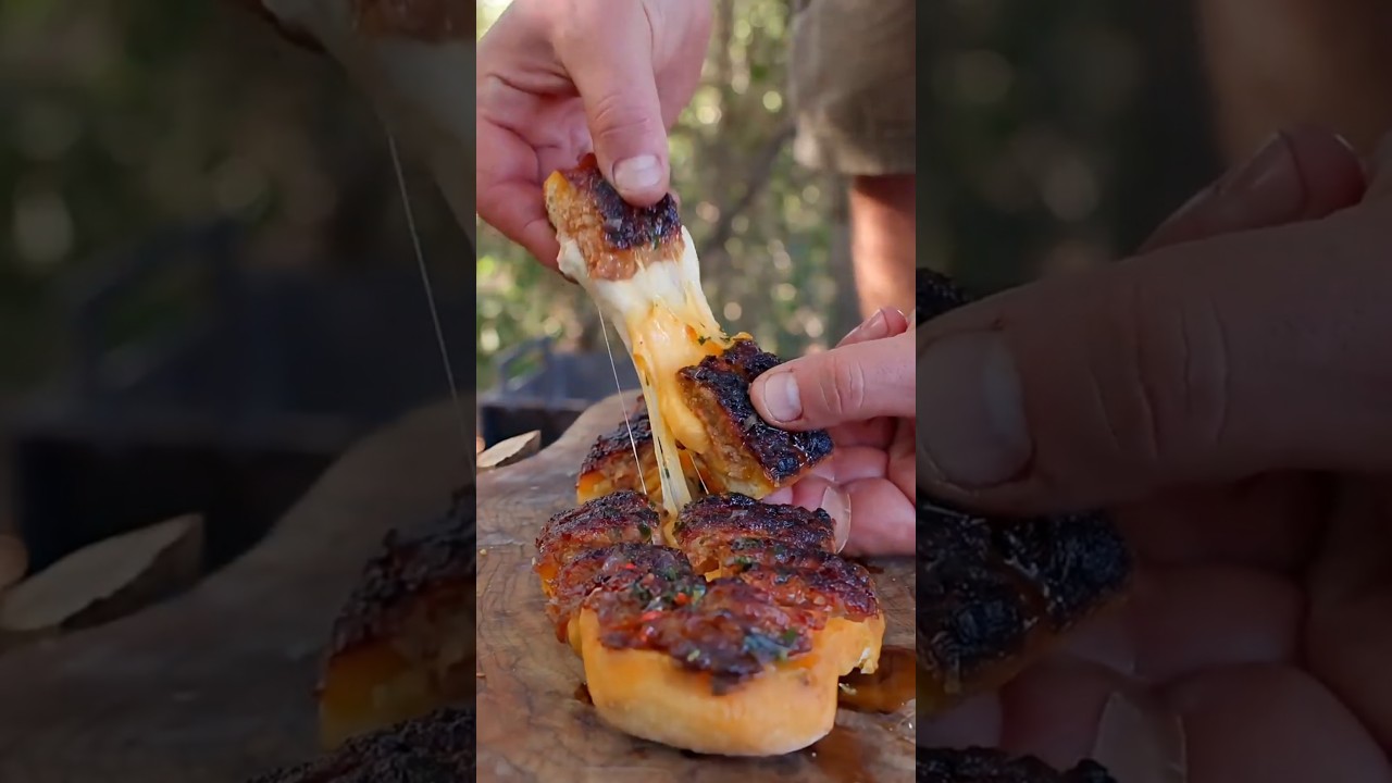 Extreme Campfire Cheese Pull Toast ASMR! 🧀🔥 #shorts #outdoorcooking #wilderness #campfire