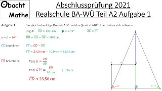 Abschlussprüfung Mathe 2021 Realschule Baden-Württemberg Teil A2 Aufgabe 1 vorgerechnet |ObachtMathe