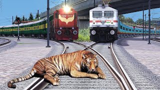 Giant Tiger vs Two Trains | Stops the train | BeamNG.Drive
