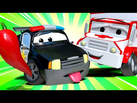 Amber la Ambulancia - Matt El Carro Policía Tiene Sus Labios Ardiendo! - Dibujos Animados Educativos