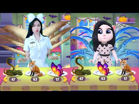 Imitate Angela Eat Fox And Have 9 Tails - My Talking Angela in Real Life